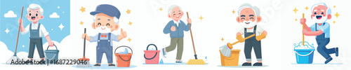 vector of a grandfather mopping