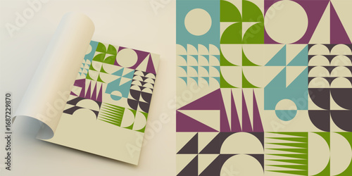 Softcover book layout. Geometric pattern. Flat mosaic design. Vector illustration for brochure, planner, notebook or notepad.