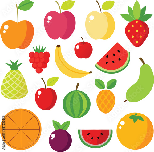 Colorful Cartoon Fruit Collection Apple Banana Watermelon Strawberry and More
