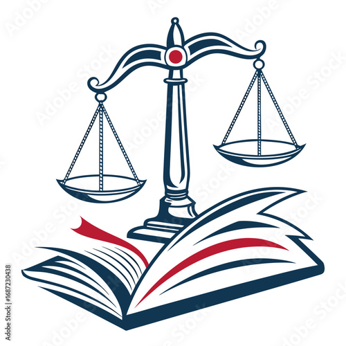 Symbol of justice scales of justice and open book representing law and legal knowledge