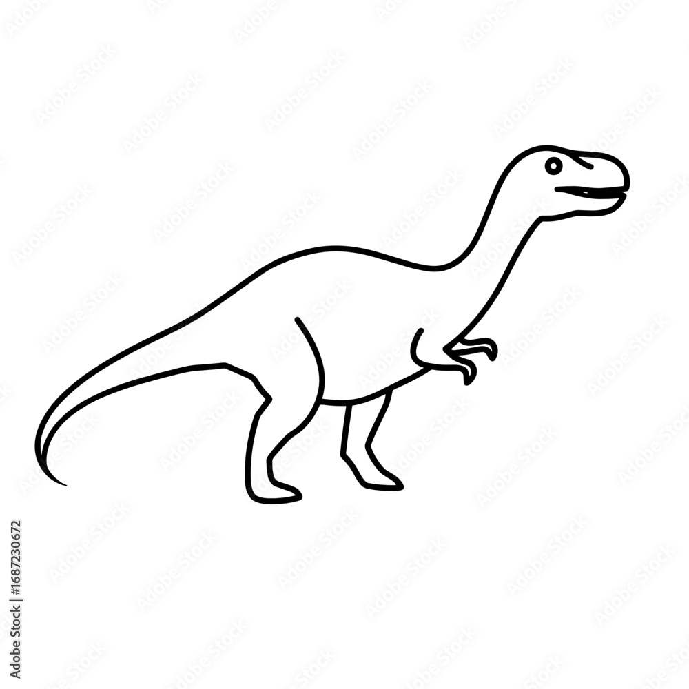 Fototapeta premium Black line icon of dinosaur representing evolution and prehistoric life