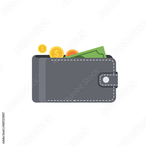 Filled Wallet with Money and Coins