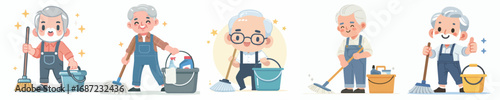 vector of a grandfather mopping
