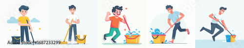 vector of a man mopping
