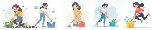 vector of a woman mopping