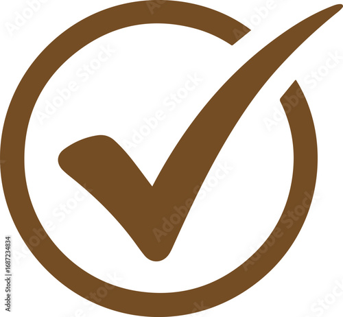 A simple brown checkmark inside a brown circle signifying completion approval or a positive affirmation in a clean minimalist design