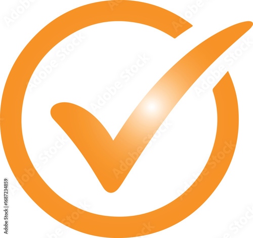 Bright orange checkmark inside a circle symbolizing completion success and agreement