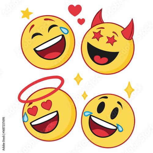 A fun set of cartoon smiley faces with funny expressions