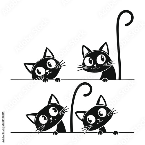 A funny set of cute black and white kittens is a great illustration of domestic pets