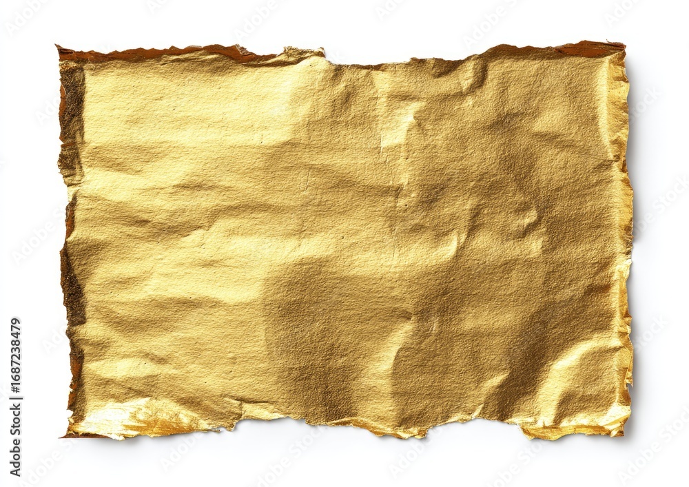 Fototapeta premium Gold foil, torn rectangle, crumpled texture