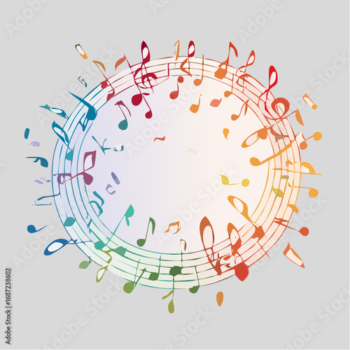 Vibrant musical notes on staff lines.