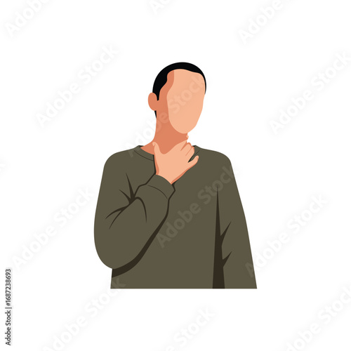 Man with hand on throat feeling discomfort health issue pain.