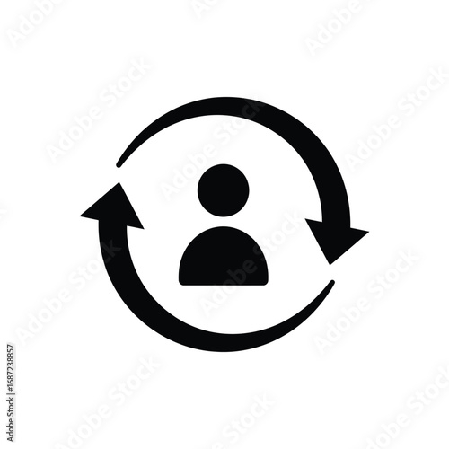 Simple Black User Refresh Icon Isolated on White.