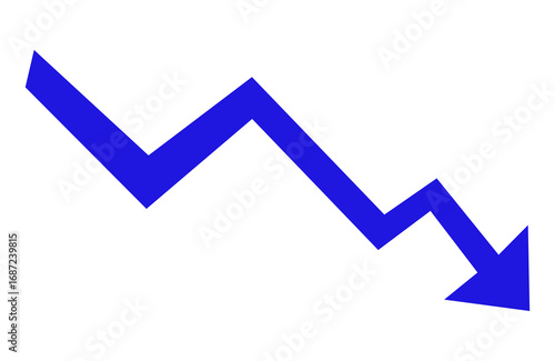 blue arrow going down stock icon on white background. Symbol of down arrow graph icon. financial market crash icon