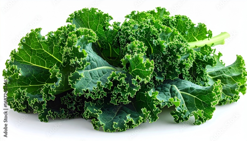 Obraz premium Fresh kale leaves with curly green texture organic healthy superfood vegetable isolated on white background 