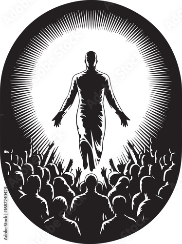 Monochromatic Religious Art Illustration of a Man Receiving Adoration