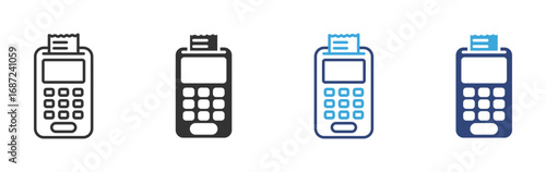 pos terminal icon set in outline and flat style , vector illustration.