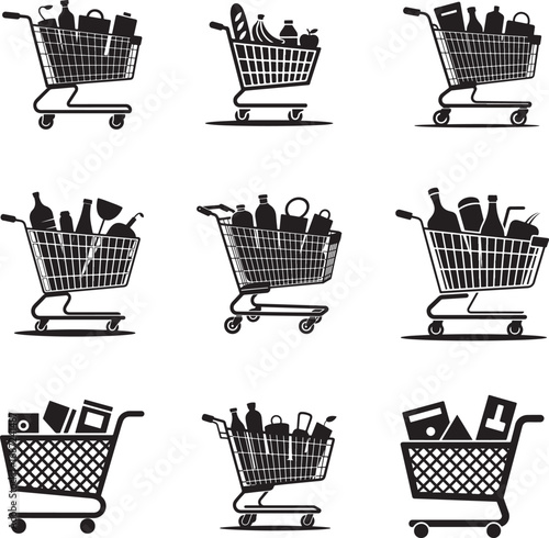 Collection of Shopping Carts Full of Groceries and Items