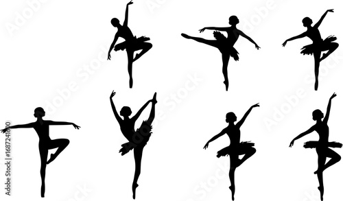 vector set of Ballerina dancer silhouette ballet dancing poses
