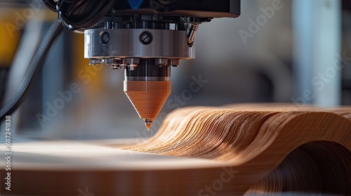 CNC machine cutting wood with precision and detail.