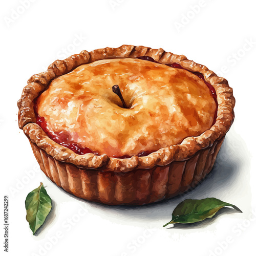 Apple Pie, watercolor vector, isolated on a white background.