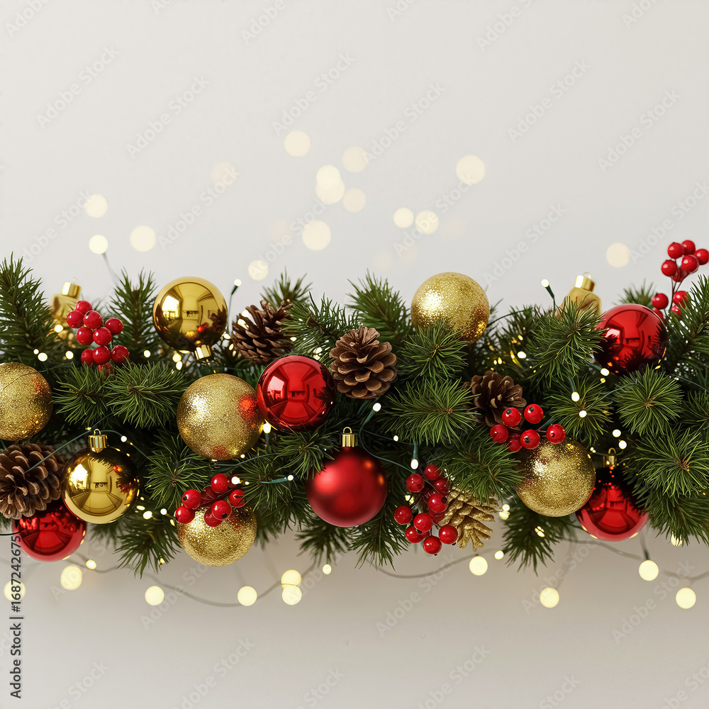 custom made wallpaper toronto digitalChristmas_Garland_Ornaments_Red_Gold_Pinecones_Berries_Lights_Festive_Decoration_4