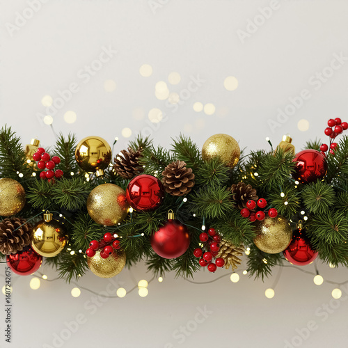 Wallpaper Mural Christmas_Garland_Ornaments_Red_Gold_Pinecones_Berries_Lights_Festive_Decoration_4 Torontodigital.ca