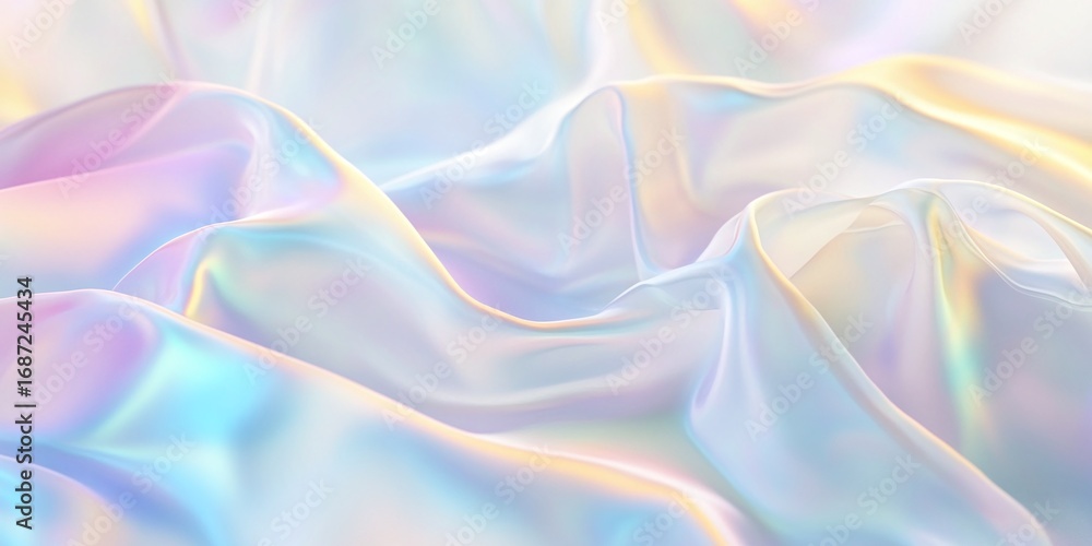 Obraz premium Abstract iridescent fabric with soft pastel colors and gentle waves, creating a dreamy and ethereal texture