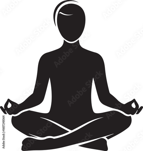 Black silhouette of a person meditating in lotus pose