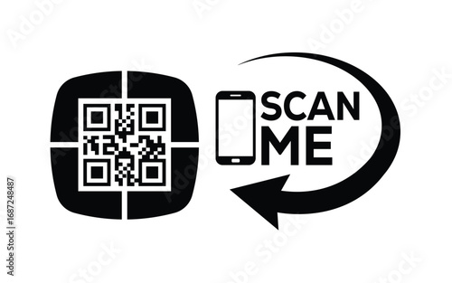 Scan QR code icon. Digital scanning qr code. QR code scan for smartphone. Scan Here text on top of the qr code