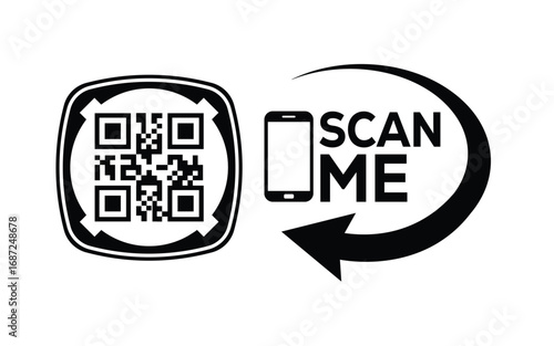 Scan QR code icon. Digital scanning qr code. QR code scan for smartphone. Scan Here text on top of the qr code
