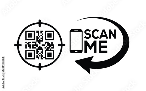 Scan QR code icon. Digital scanning qr code. QR code scan for smartphone. Scan Here text on top of the qr code