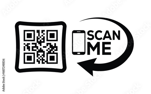 Scan QR code icon. Digital scanning qr code. QR code scan for smartphone. Scan Here text on top of the qr code