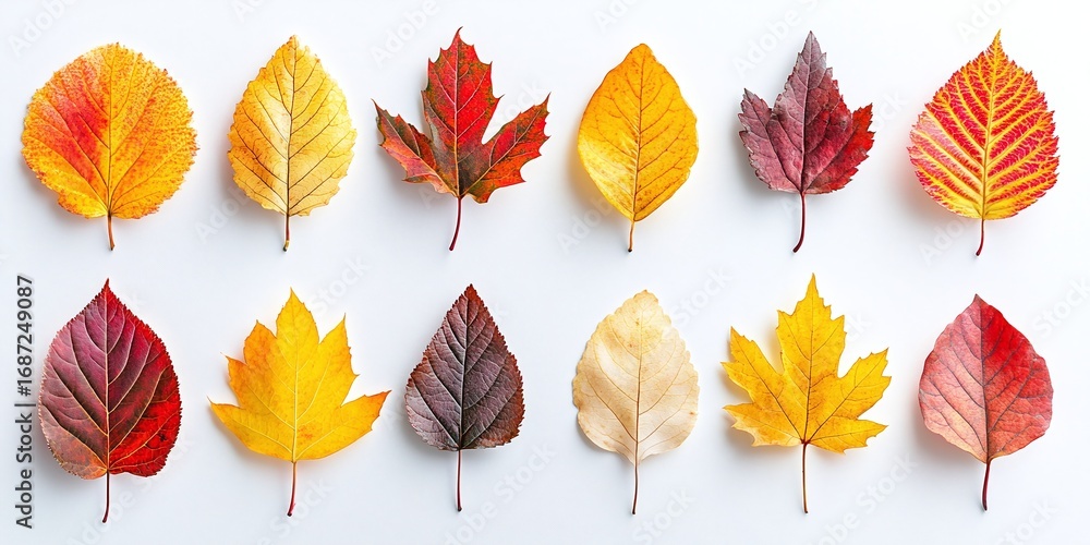 Obraz premium Collection of ten colorful autumn leaves isolated on white background