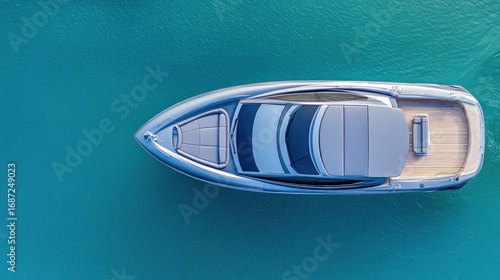 Luxurious yacht sailing on the tranquil turquoise sea aerial top view shot during summer vacation