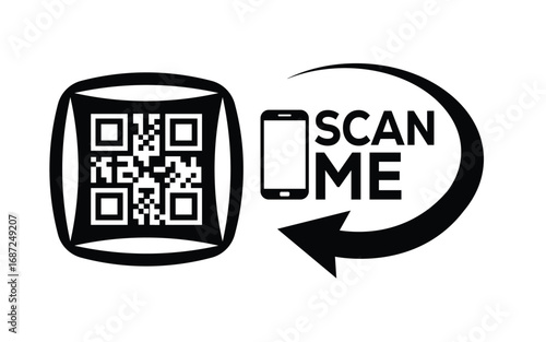 Scan QR code icon. Digital scanning qr code. QR code scan for smartphone. Scan Here text on top of the qr code