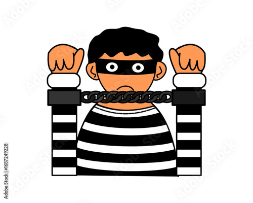 Arrested Thief Handcuffed Criminal in Stripes