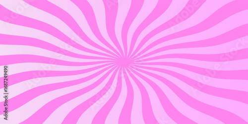 Candy color sunburst background. Abstract pink cream sunbeams design wallpaper. Colorful spinning lines for template, banner, poster, flyer. Sweet rotating cartoon swirl or whirlpool. Vector backdrop