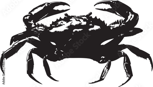 Stylized silhouette of a crab with detailed claws and shell texture

