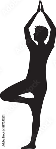 Silhouette Of A Man In Tree Pose Yoga vrikshasana