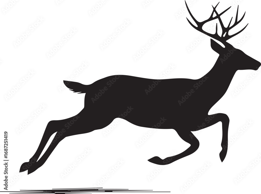 Fototapeta premium Silhouette of a leaping deer with antlers in dynamic motion