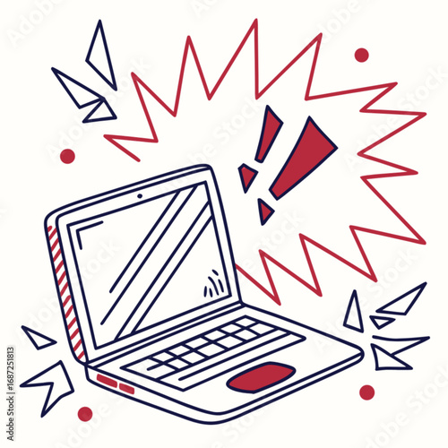 Hand-Drawn Illustration of a Laptop Experiencing a Digital Crisis.