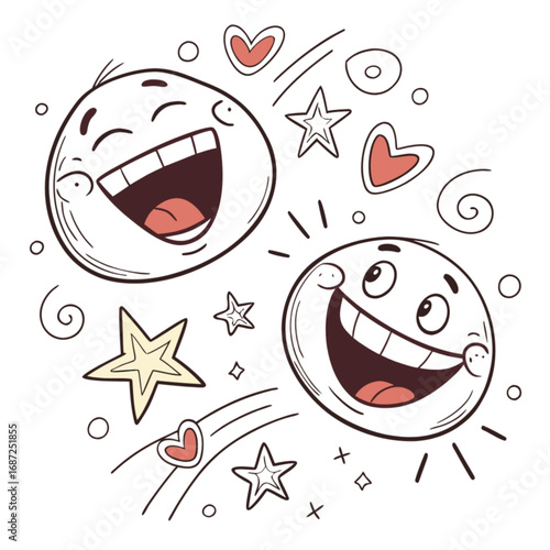 Two Joyful Cartoon Emojis with Wide Open Mouths Laughing.