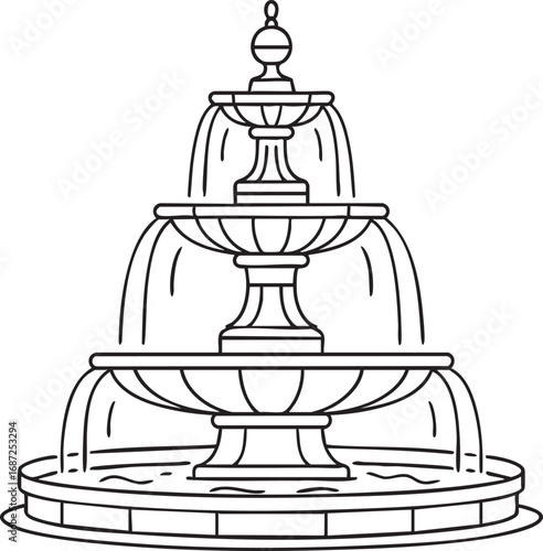 Tiered garden fountain outline with basins and finial