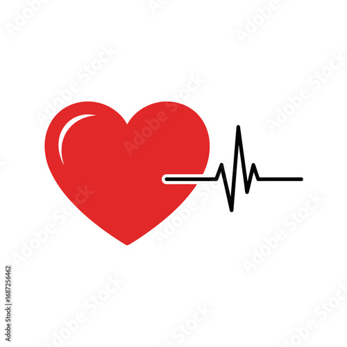Red Heart with Black ECG Line Illustration
