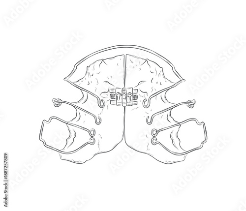 Orthodontic align teeth plate illustration drawing in graphic style with black on white background.