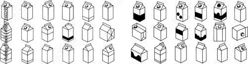 vector set of Milk Box Icon Set. Vector isolated editable black and white simple illustration set of a milk box
