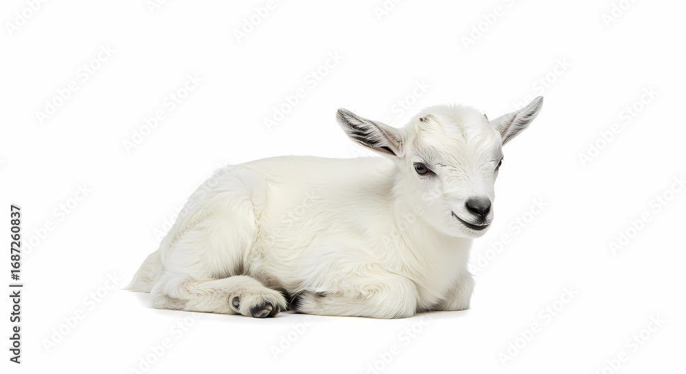 Fototapeta premium White Baby Goat: A Charming Portrait