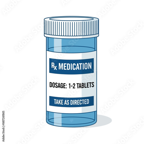 Blue Prescription Medication Bottle with Dosage Instructions