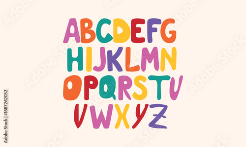 Playful Multicolor Hand-Drawn Font — Fun Uppercase Alphabet for Kids’ Designs, Educational Posters, Craft Projects, Creative Branding, Birthday Cards, Stickers, and Bright, Cheerful Typography